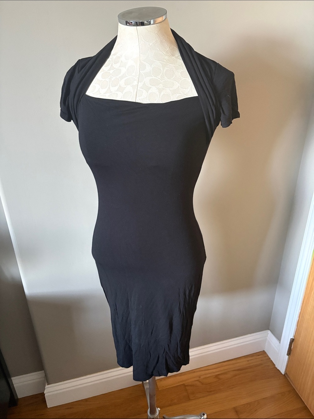 Zara BASIC Black Midi Sheath Dress